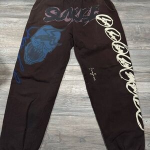 Black Graphic Sweatpants with Blue & Cream Prints
